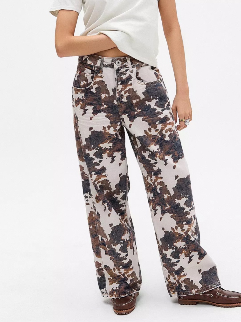 BDG Urban Outfitters Jaya Baggy Cow Print Wide Leg Jeans Low Rise Y2K 26x32